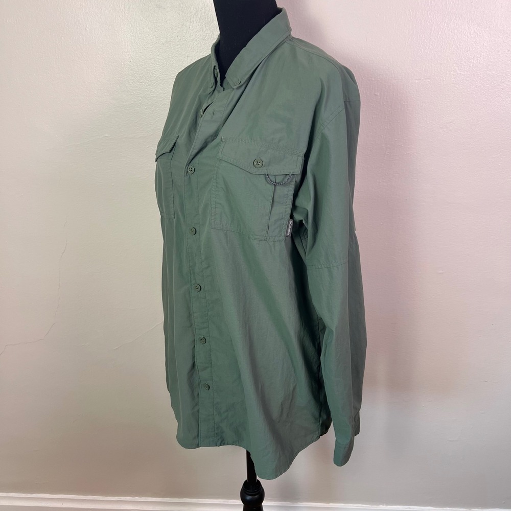 Columbia PFG Fishing Shirt Large Sage Green Omni-Shade Hiking Utility Gorpcore - Picture 2 of 12
